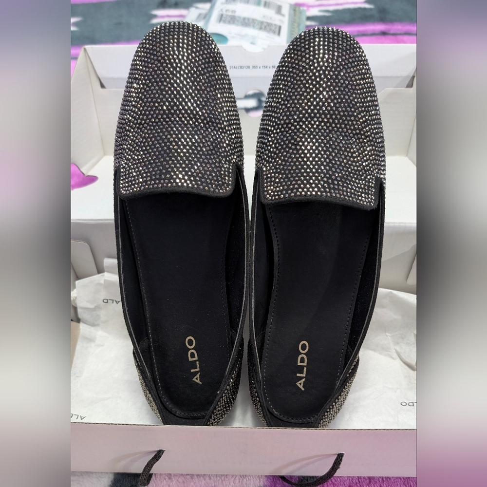 Aldo Blingy Beautiful 😍 Black Rhinestone Loafers Size 8.5